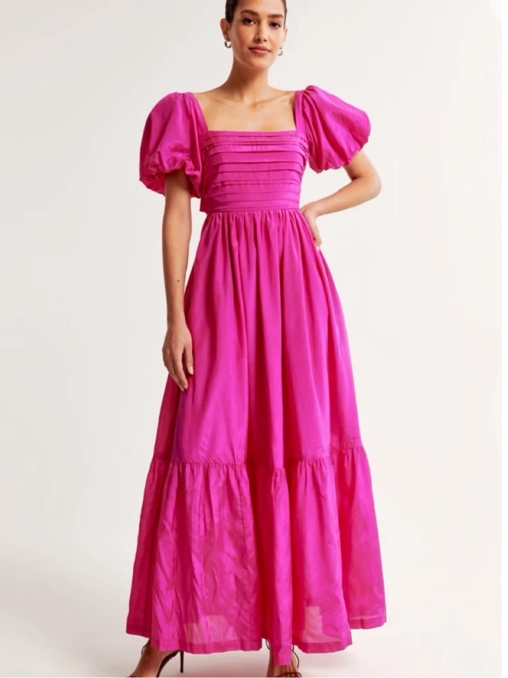 Abercrombie Emerson Puff-Sleeve Maxi Dress - Square Neck SZ XS Open Back Tie